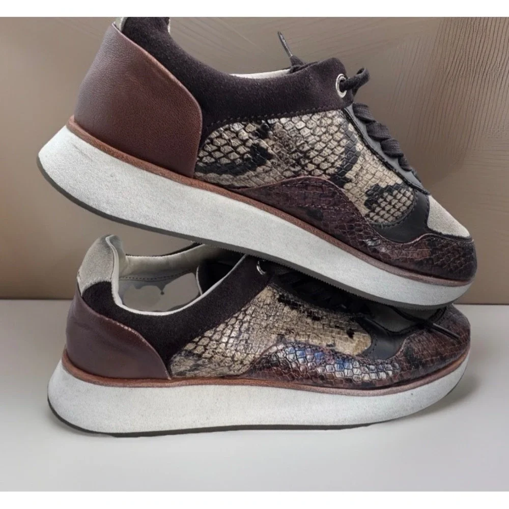 Womens Fashion Sneakers Snake Print Leather Suede Chunky‎ Sole Comfort Shoes 38